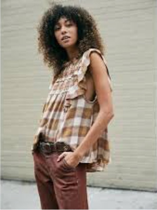 Free People Tops - Free People Not Your Average Girl Plaid Ruffle Smocked Flutter Sleeve Blouse M